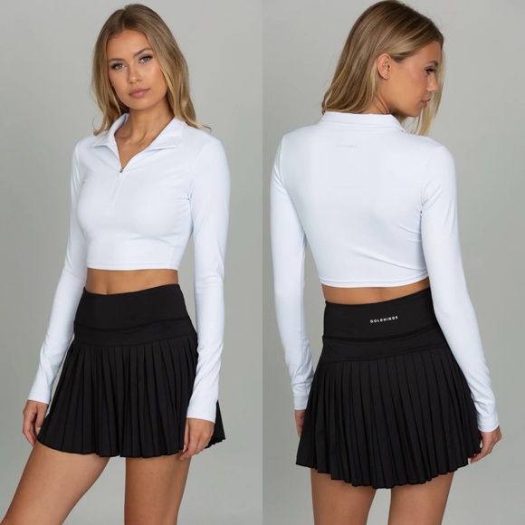 GOLD HINGE Athletic Half-Zip Long Sleeve Collared Crop Top in White Size XS NWT - Picture 1 of 10